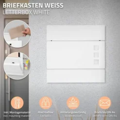 Online Fritstående brevkasse med avisrum 37 cm Hvid inkl. stativ 120 cm høj Fritstående brevkasse i sølv Postkasser & Brevindkast