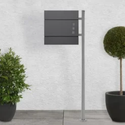 Clearance Fritstående brevkasse med avisrum 37 cm antracit inkl. stativ 120 cm højt Fritstående brevkasse sølv Postkasser & Brevindkast