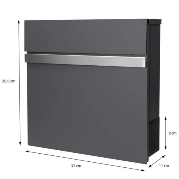 Ecd-Germany Postkasser & Brevindkast^Fritstående brevkasse med avisrum 37 cm antracit inkl. stativ 120 cm højt Fritstående brevkasse sølv