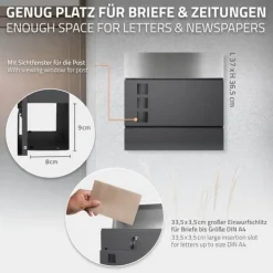 New Fritstående brevkasse med avisrum 37 cm antracit inkl. stativ 120 cm højt Fritstående brevkasse sølv Postkasser & Brevindkast