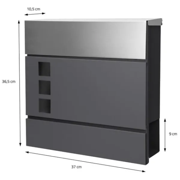 New Fritstående brevkasse med avisrum 37 cm antracit inkl. stativ 120 cm højt Fritstående brevkasse sølv Postkasser & Brevindkast