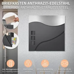 Best Fritstående brevkasse med avisrum 37 cm antracit/sølv inkl. stander 120 cm høj sølv Fritstående brevkasse Postkasser & Brevindkast
