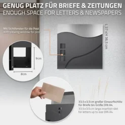 Best Fritstående brevkasse med avisrum 37 cm antracit/sølv inkl. stander 120 cm høj sølv Fritstående brevkasse Postkasser & Brevindkast