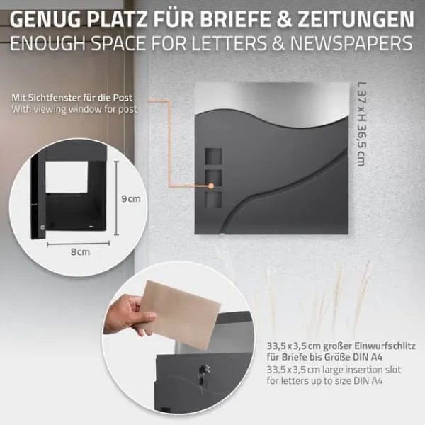 Best Fritstående brevkasse med avisrum 37 cm antracit/sølv inkl. stander 120 cm høj sølv Fritstående brevkasse Postkasser & Brevindkast