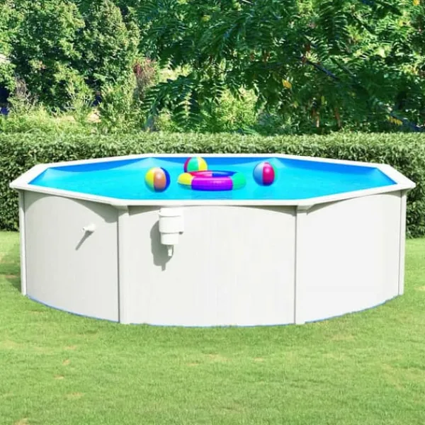 Pooler^Fritstående swimmingpool med stålvæg 460x120 cm | Farve: Hvid | Inderside: Blå