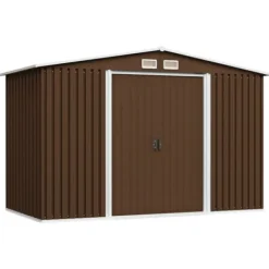New Förvaringsbod i metall - Robust och ventilerad redskapsbod | Färg: Brun | Storlek: 257x205x178 cm Skure, Garager & Carports
