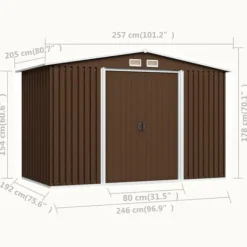 New Förvaringsbod i metall - Robust och ventilerad redskapsbod | Färg: Brun | Storlek: 257x205x178 cm Skure, Garager & Carports