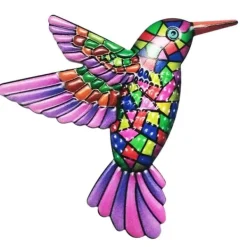 Discount Fugl Hummingbird Vægskilt Have Ornament 12x13,5cm - Lilla Havedekorationer