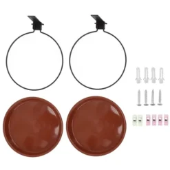 Til Fugle & Småvildt^Fuglefoder- og fuglebadesæt med kraftig metalring - 2 gryder, 2 beslag til terrasse i baghaven