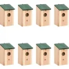 Til Fugle & Småvildt^Fuglehuse i træ - 8 stk. | Størrelse: 12x12x22 cm | Farve: Træfarvet med grønt tag