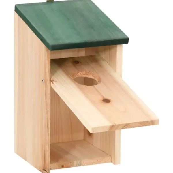 Til Fugle & Småvildt^Fuglehuse i træ - 8 stk. | Størrelse: 12x12x22 cm | Farve: Træfarvet med grønt tag