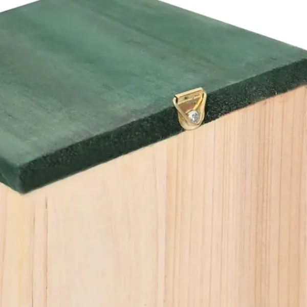 Til Fugle & Småvildt^Fuglehuse i træ - 8 stk. | Størrelse: 12x12x22 cm | Farve: Træfarvet med grønt tag