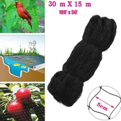 Outlet Fuglenet - Beskyttelsesnet - 30×15 m - Maskestørrelse 5 cm - Polyester - Til frugttræer, have og frugtplantage - Sort Haveduge