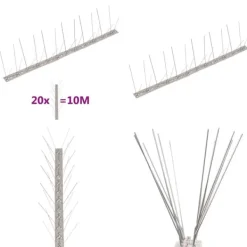 Insektmiddel & Dyreafvisende Middel^Fuglepigge i 4 rækker sæt med 20 stk. 10 m rustfrit stål - Fuglepig - Fuglepigge - Home & Living
