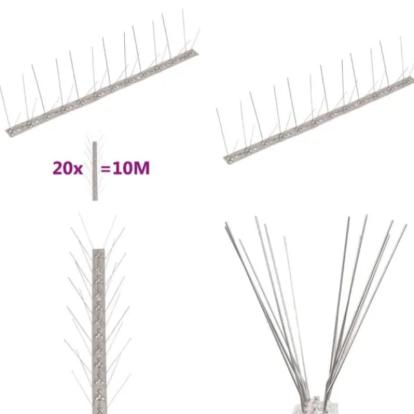 Insektmiddel & Dyreafvisende Middel^Fuglepigge i 4 rækker sæt med 20 stk. 10 m rustfrit stål - Fuglepig - Fuglepigge - Home & Living