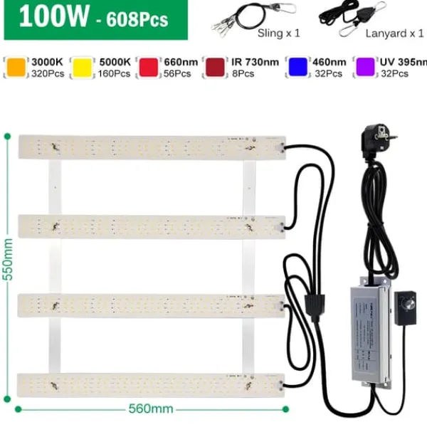 Kit Til Plante- & Urtedyrkning^Fuldspektret LED vækstlys, dæmpbar design, IP65 vandtæt,100W