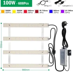 Sale Fuldspektret LED vækstlys, dæmpbart, aluminium + PC,100W Kit Til Plante- & Urtedyrkning