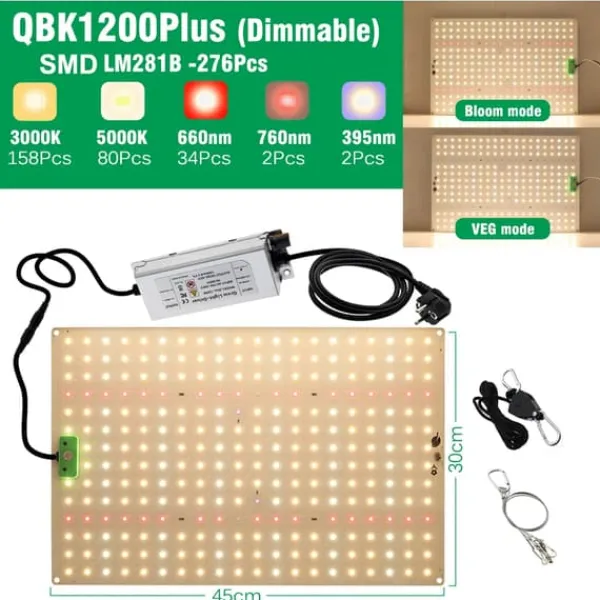 Fuldspektret LED vækstlys, dæmpbart, effektiv varmeafledning,QBX1200Plus, EU Kit Til Plante- & Urtedyrkning