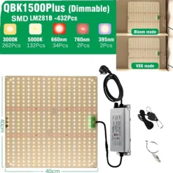 New Fuldspektret LED vækstlys, 3000K/5000K farvespektrum, dæmpbar ydeevne,QBK1500Plus Kit Til Plante- & Urtedyrkning