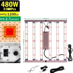 Kit Til Plante- & Urtedyrkning^Fuldspektret LED vækstlys, dæmpbar knapkontrol, 240W effektudgang,480W