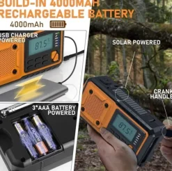 Beredskabsplaner^Fuleadture håndsvingradio 4000mAh, AM/FM/SW vejrradio, solcelle krumtapradio, SOS og lommelygte til nødsituationer