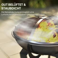 New Fuleadture Ildskål Ø54cm Metal Ildskål med Gnistbeskyttelse, Schürhake og håndtag til udendørs, BBQ, Sort Tilbehør Til Brændeovne & Pejse