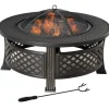 Fuleadture Pejs Rund Stål Ildskål med Gnistfanger og Schürhake til Udendørs, Have, Grill, 81x50cm Sort Pejse