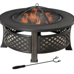 Fuleadture Pejs Rund Stål Ildskål med Gnistfanger og Schürhake til Udendørs, Have, Grill, 81x50cm Sort Pejse