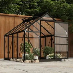 Drivhus^Fundamentramme til drivhus i aluminium - Vejrbestandig og robust | Størrelse: 155x103x191 cm | Farve: Antracitgrå