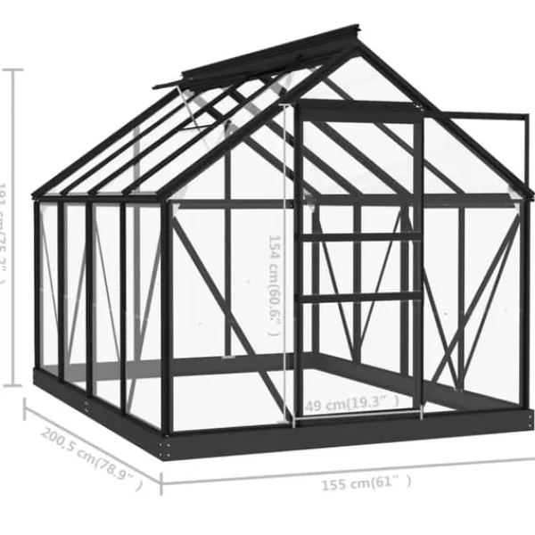 Drivhus^Fundamentramme til drivhus i aluminium - Vejrbestandig og robust | Størrelse: 155x103x191 cm | Farve: Antracitgrå