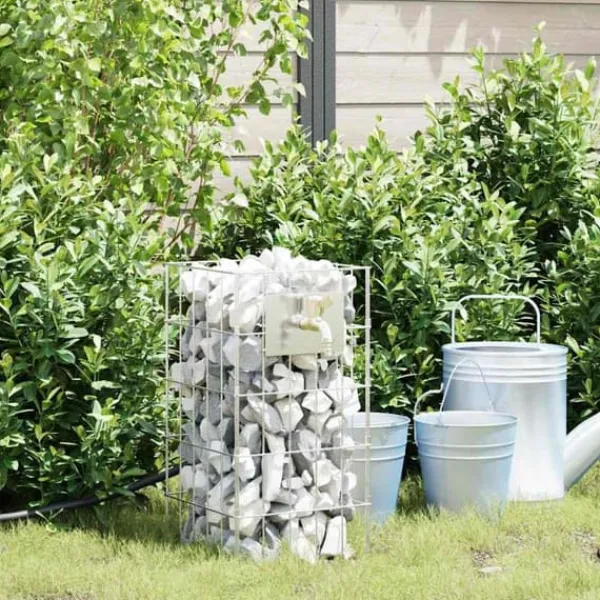 Springvand & Damme^Gabion søjle i rustfrit stål - Moderne landskabspleje | Størrelse: 25x25x50 cm | Farve: Sølv