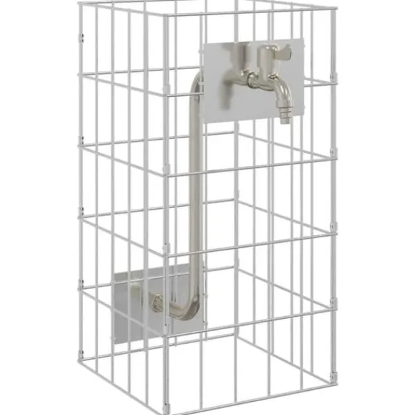 Springvand & Damme^Gabion søjle i rustfrit stål - Moderne landskabspleje | Størrelse: 25x25x50 cm | Farve: Sølv