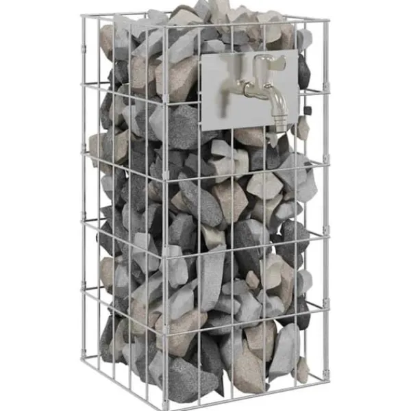 Springvand & Damme^Gabion søjle i rustfrit stål - Moderne landskabspleje | Størrelse: 25x25x50 cm | Farve: Sølv
