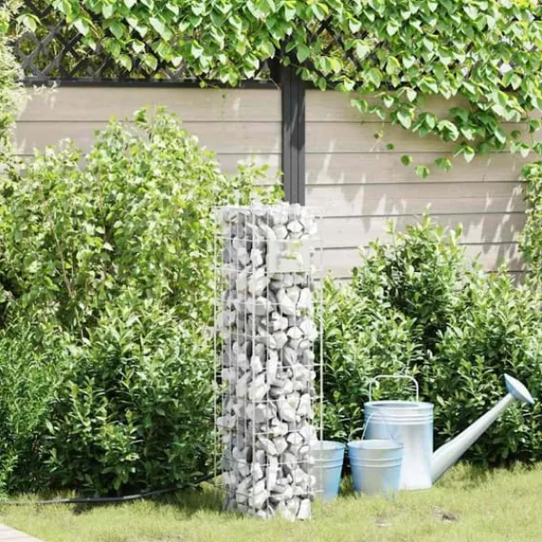 Springvand & Damme^Gabion søjle i rustfrit stål - Moderne udendørs dekoration | Størrelse: 25x25x100 cm