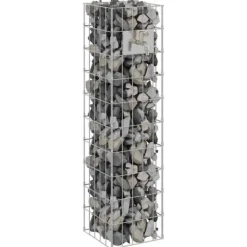 Springvand & Damme^Gabion søjle i rustfrit stål - Moderne udendørs dekoration | Størrelse: 25x25x100 cm