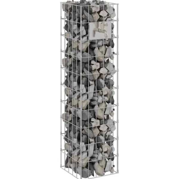 Springvand & Damme^Gabion søjle i rustfrit stål - Moderne udendørs dekoration | Størrelse: 25x25x100 cm