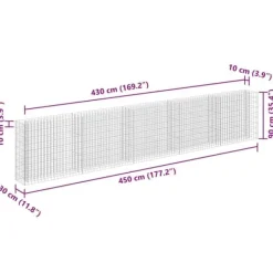 Plantningsbænke^Gabion-højbed i galvaniseret stål - Stabil plantekasse | Størrelse: 450x30x90 cm