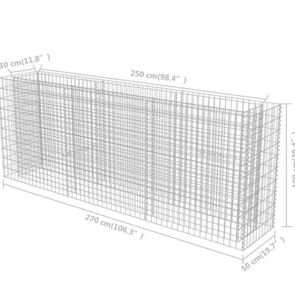 Plantningsbænke^Gabion-højbed i galvaniseret stål - Robuste plantekasser | Størrelse: 270x50x100 cm
