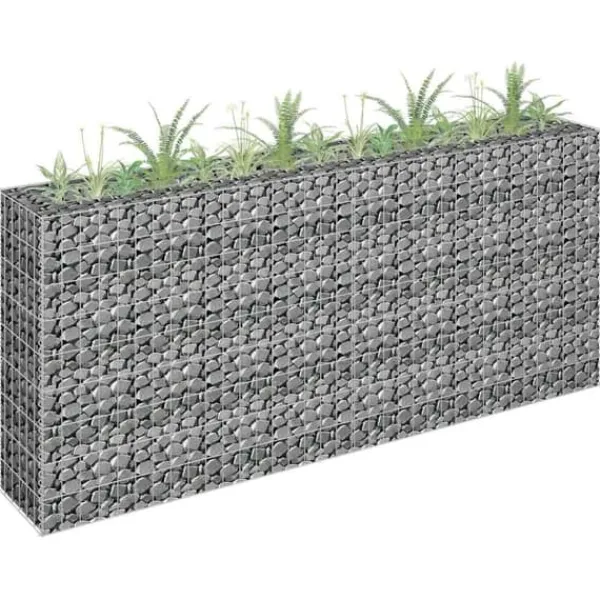 Outlet Gabion-højbed i galvaniseret stål - Holdbar plantekasse | Størrelse: 180x30x90 cm | Farve: Sølv Krukker & Plantebeholdere