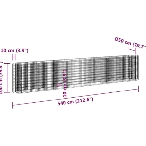 Plantningsbænke^Gabion-højbed i galvaniseret jern - Stabil plantekurv | Størrelse: 540x50x100 cm
