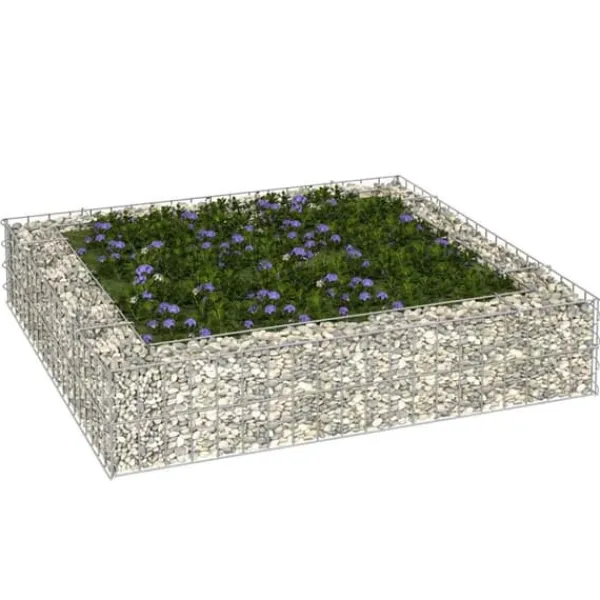 Krukker & Plantebeholdere^Gabion-højbed i galvaniseret stål - Stabil plantekasse | Størrelse: 100x100x20 cm