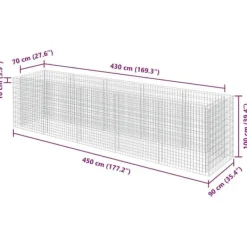 Hot Gabion-højbed i galvaniseret stål - Stabilt og holdbart | Størrelse: 450x90x100 cm Plantningsbænke
