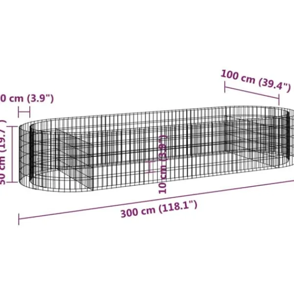 Krukker & Plantebeholdere^Gabion-højbed 300x100x50 cm galvaniseret jern - Gabion-havebed - Gabion-havebede - Home & Living