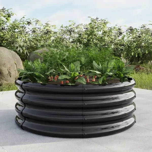 Krukker & Plantebeholdere^Galvaniseret højbed, rund plantekasse til grøntsager, frugt og blomster udendørs