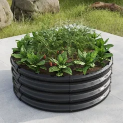 Krukker & Plantebeholdere^Galvaniseret højbed, rund plantekasse til grøntsager, frugt og blomster udendørs