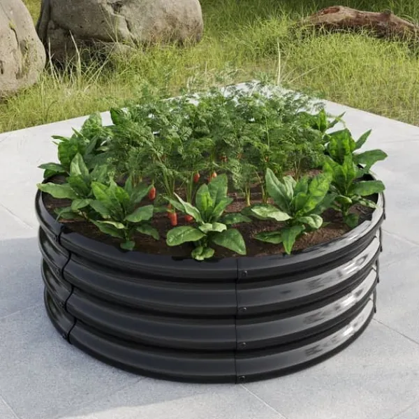 Krukker & Plantebeholdere^Galvaniseret højbed, rund plantekasse til grøntsager, frugt og blomster udendørs