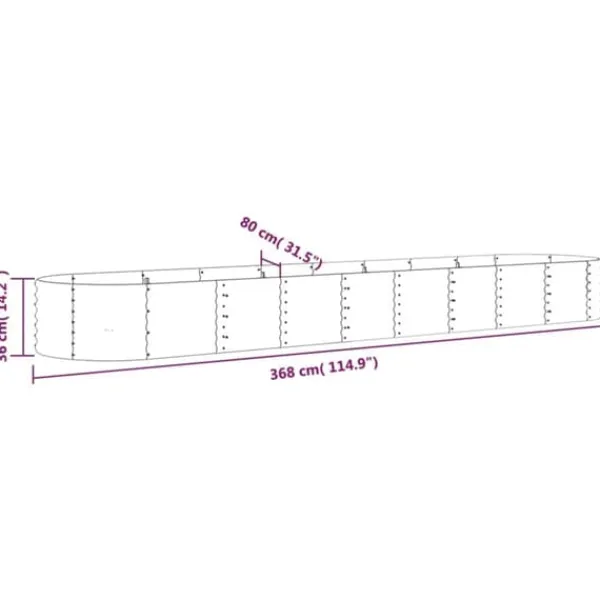 Sale Galvaniseret plantekasse i stål - Holdbar højbed | Størrelse: 368x80x36 cm | Farve: Grå Plantningsbænke