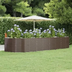 Plantningsbænke^Galvaniseret plantekasse i stål - Højbed til have og balkon | Størrelse: 367x140x68 cm | Farve: Brun