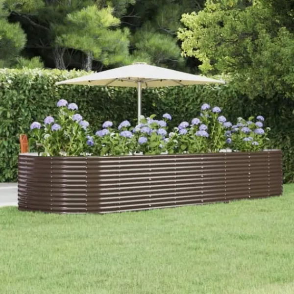 Plantningsbænke^Galvaniseret plantekasse i stål - Højbed til have og balkon | Størrelse: 367x140x68 cm | Farve: Brun