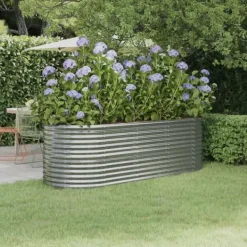 Plantningsbænke^Galvaniseret plantekasse i stål - Højbed til have | Farve: Sølv | Størrelse: 224x80x68 cm